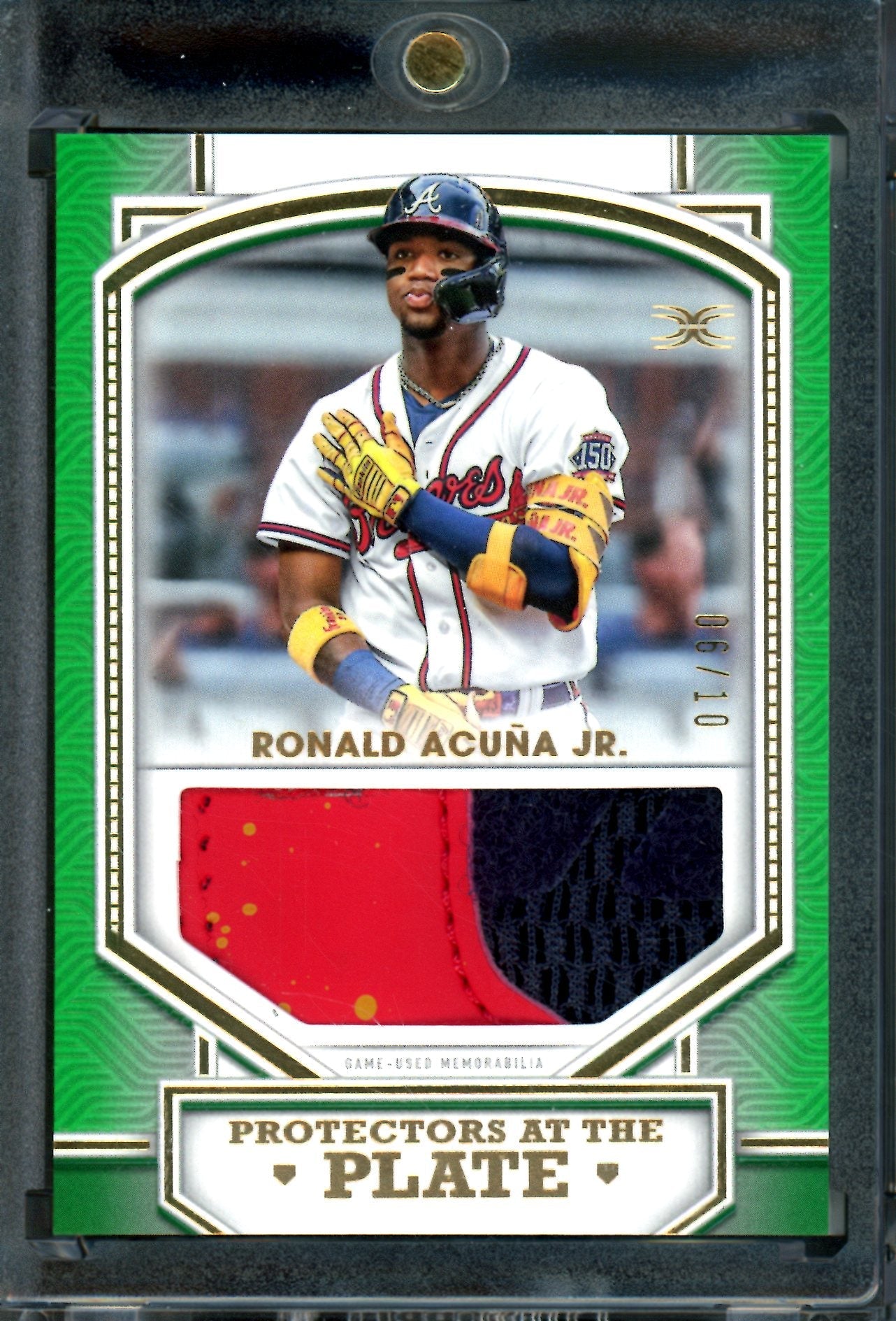 2022 Topps Definitive Ronald Acuna Protectors at The Plate Relic /10 Braves