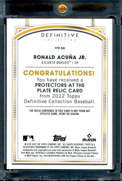2022 Topps Definitive Ronald Acuna Protectors at The Plate Relic /10 Braves