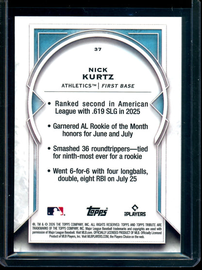 2026 Topps Tribute Nick Kurtz Purple Refractor /75 Athletics