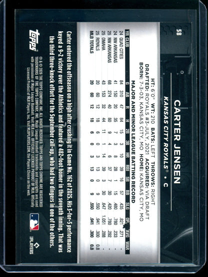 2026 Topps Chrome Black Carter Jensen Purple Refractor Rookie /75 Royals