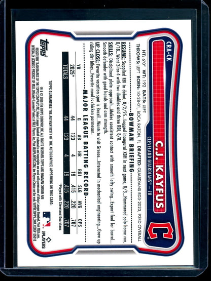 2026 Bowman Chrome C.J. Kayfus Blue Rookie Autograph /150 Guardians