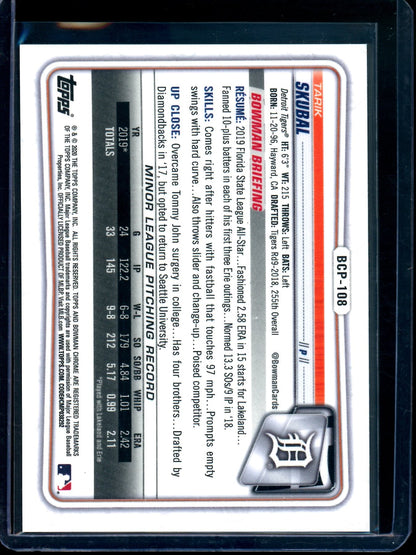 2020 Bowman Chrome Tarik Skubal 1st Sparkle /299 Tigers