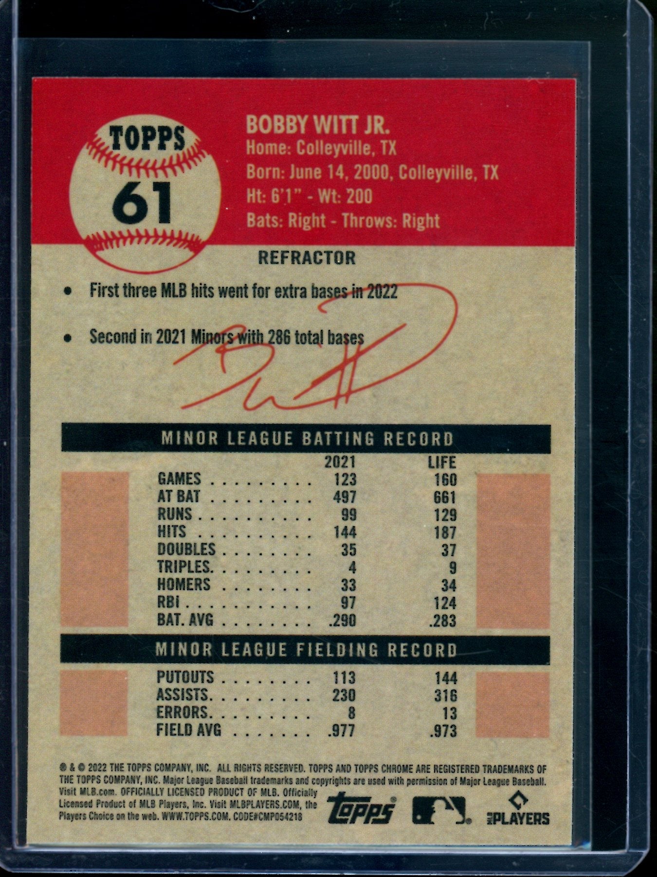 2022 Topps Platinum Anniversary Bobby Witt Jr Refractor Rookie Royals