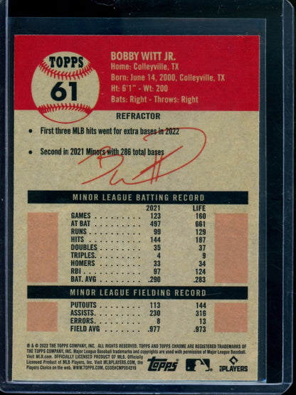 2022 Topps Platinum Anniversary Bobby Witt Jr Refractor Rookie Royals