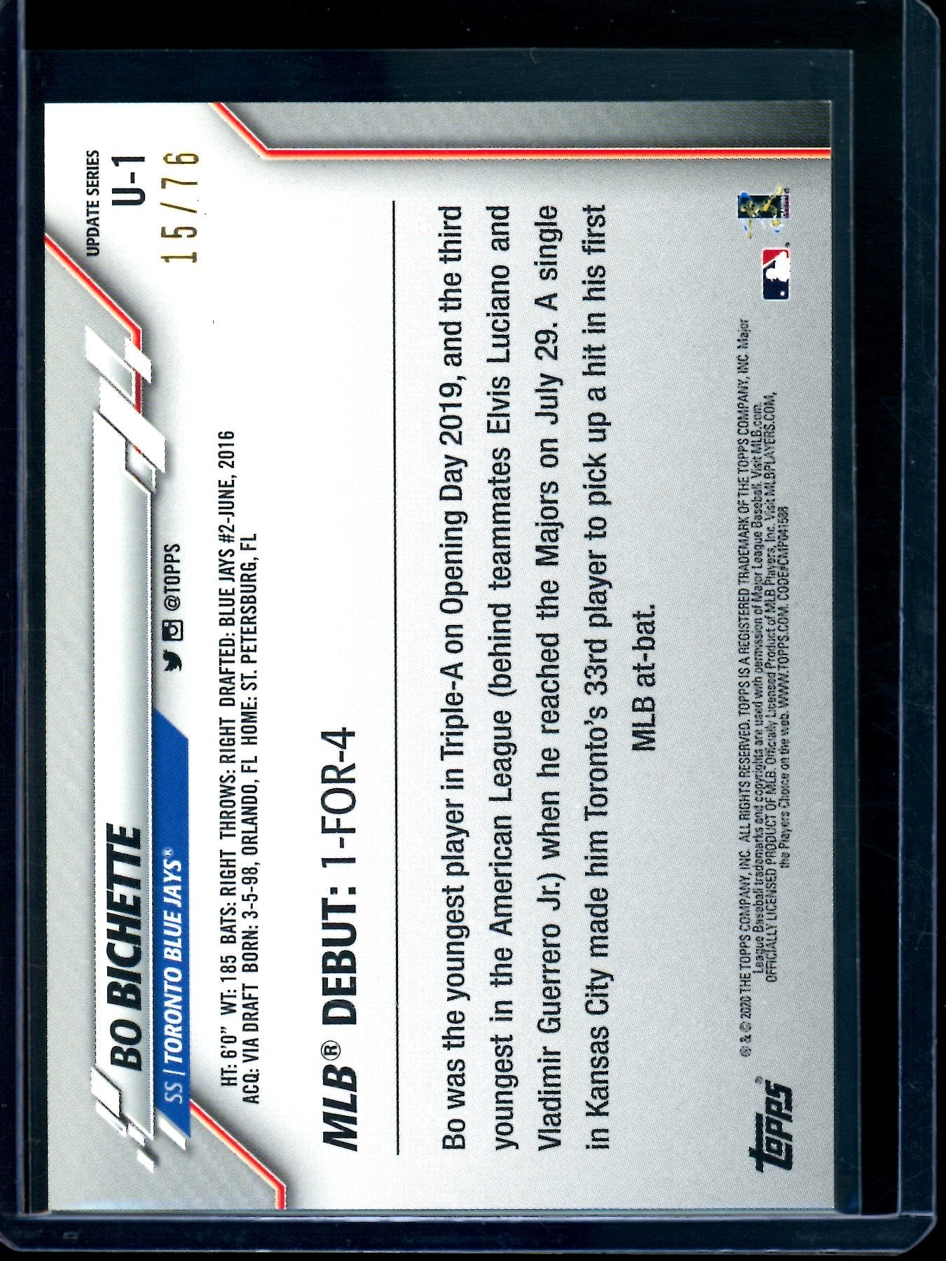 2020 Topps Flagship Bo Bichette Independence Day Rookie /76 Blue Jays