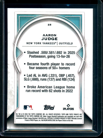2026 Topps Tribute Aaron Judge Pink Refractor /10 Yankees