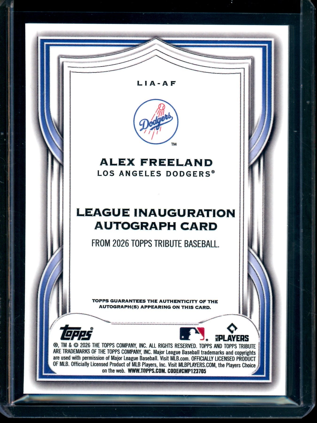 2026 Topps Tribute Alex Freeland Purple Rookie Autograph /75 Dodgers