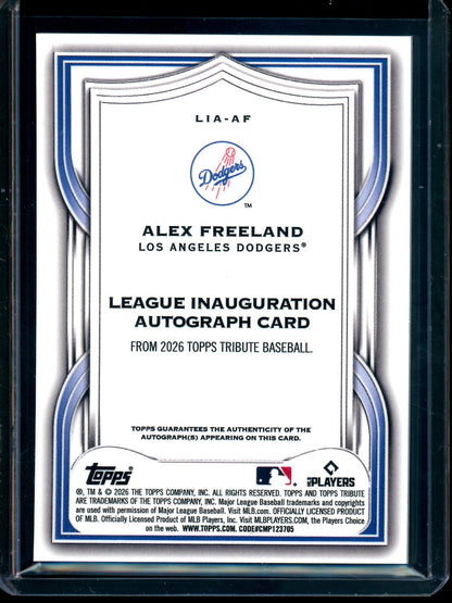 2026 Topps Tribute Alex Freeland Purple Rookie Autograph /75 Dodgers
