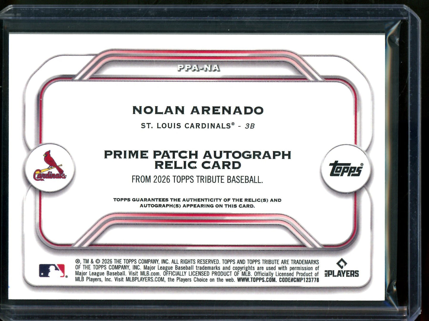 2026 Topps Tribute Nolan Arenado Prime Relic Autograph /5 Cardinals