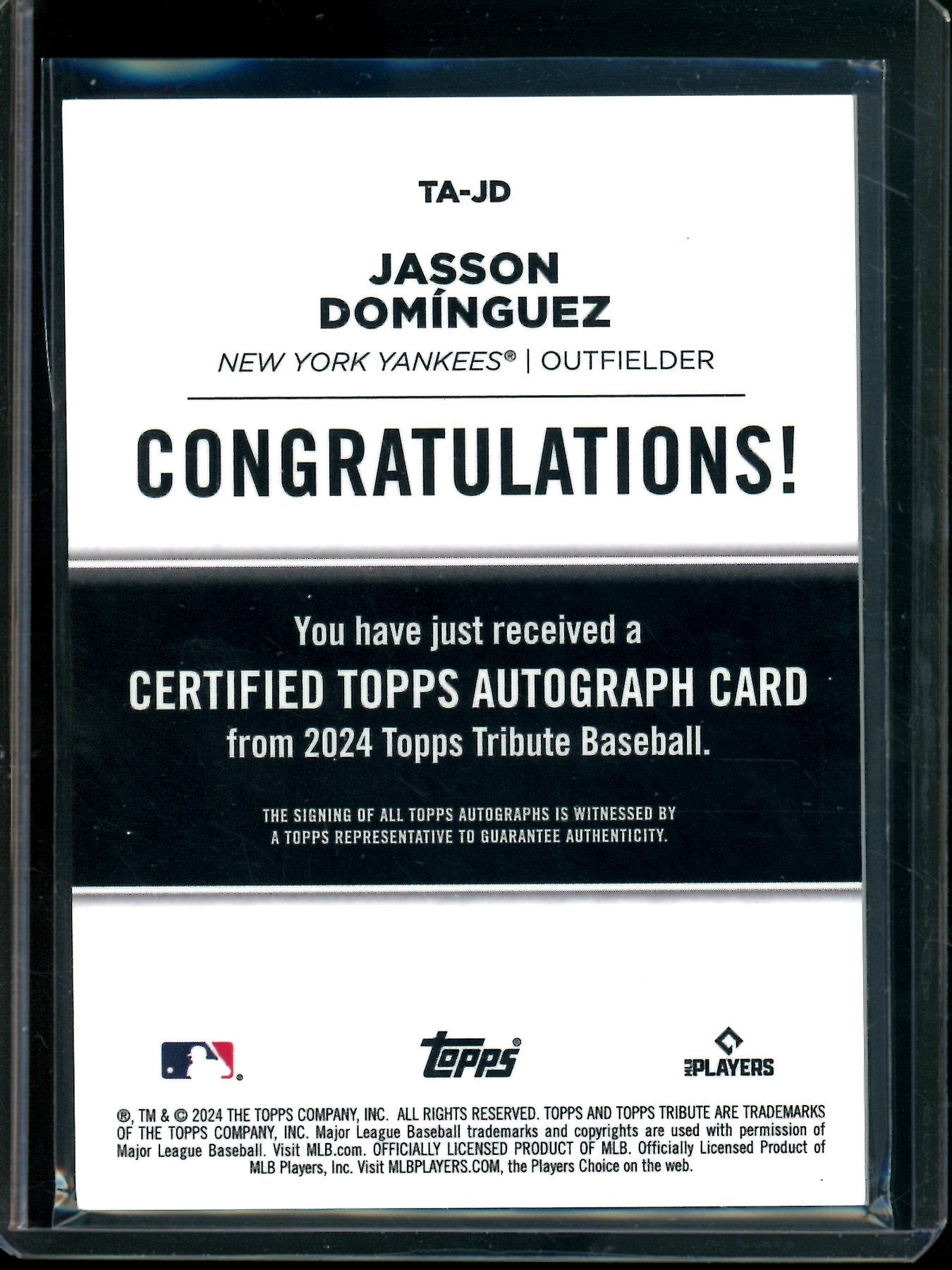 2024 Topps Tribute Jasson Dominguez Blue Rookie Autograph /150 Yankees