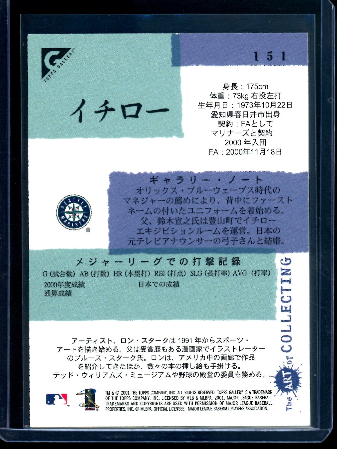 2001 Topps Gallery Ichiro Japanese Rookie #151 Mariners