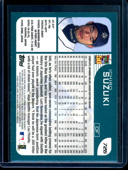 2001 Topps Flagship Ichiro Rookie Card #726 Mariners