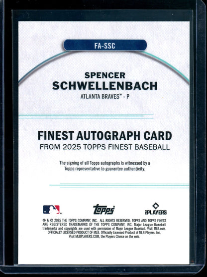 2025 Topps Finest Spencer Schwellenbach Green Refractor Rookie Autograph /75 Braves
