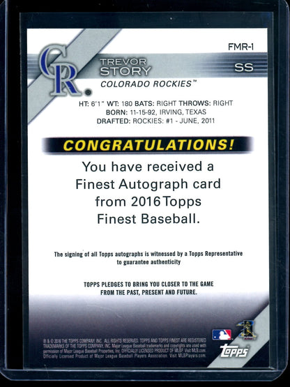 2016 Topps Finest Trevor Story Rookie Autograph Rockies