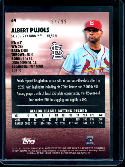 2023 Topps Stadium Club Chrome Albert Pujols Orange Refractor /99 Cardinals