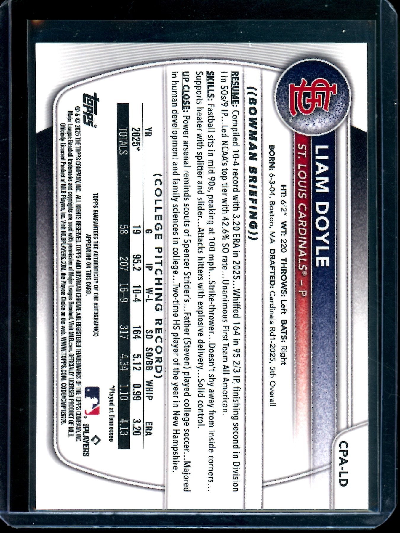 2025 Bowman Chrome Liam Doyle 1st Autograph Cardinals - Trading Card Market