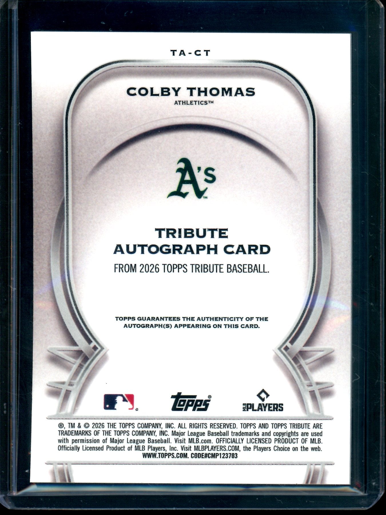 2026 Topps Tribute Colby Thomas Green Rookie Autograph /99 Athletics