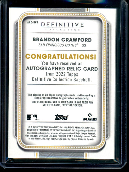 2022 Topps Definitive Brandon Crawford Autograph Relic /10 Giants