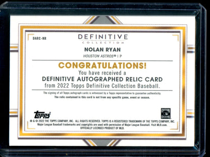2022 Topps Definitive Nolan Ryan Patch Autograph /40 Astros