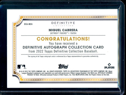 2022 Topps Definitive Miguel Cabrera Autograph /25 Tigers