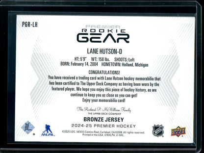 2025 Upper Deck Premier Lane Hutson Rookie Gear /99 Canadiens