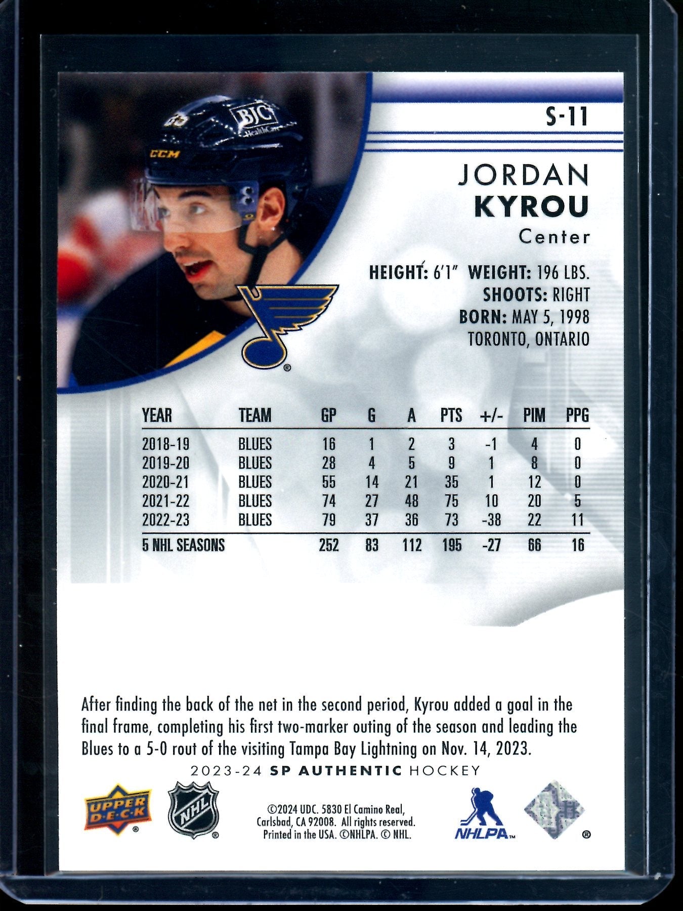 2024 Upper Deck SP Authentic Jordan Kyrou Spectrum FX 1/1 Blues