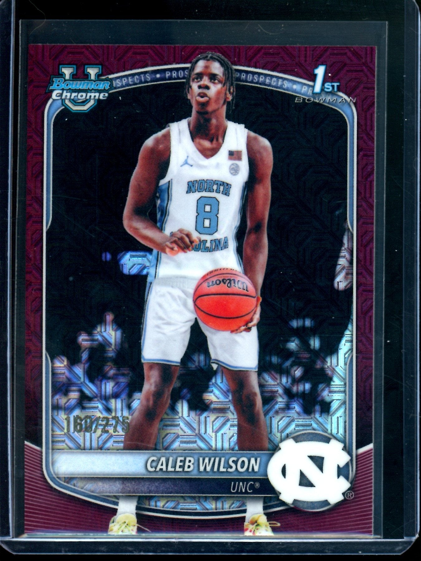 2025 Bowman Chrome Caleb Wilson 1st Maroon Mojo Refractor /275 UNC