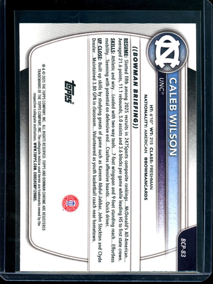 2025 Bowman Chrome Caleb Wilson 1st Maroon Mojo Refractor /275 UNC
