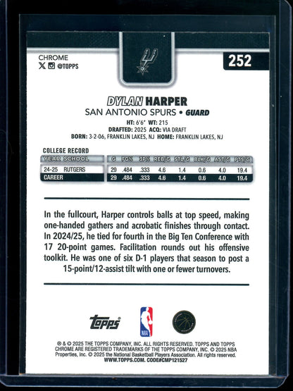 2025 Topps Chrome Dylan Harper Raywave Rookie Refractor Spurs