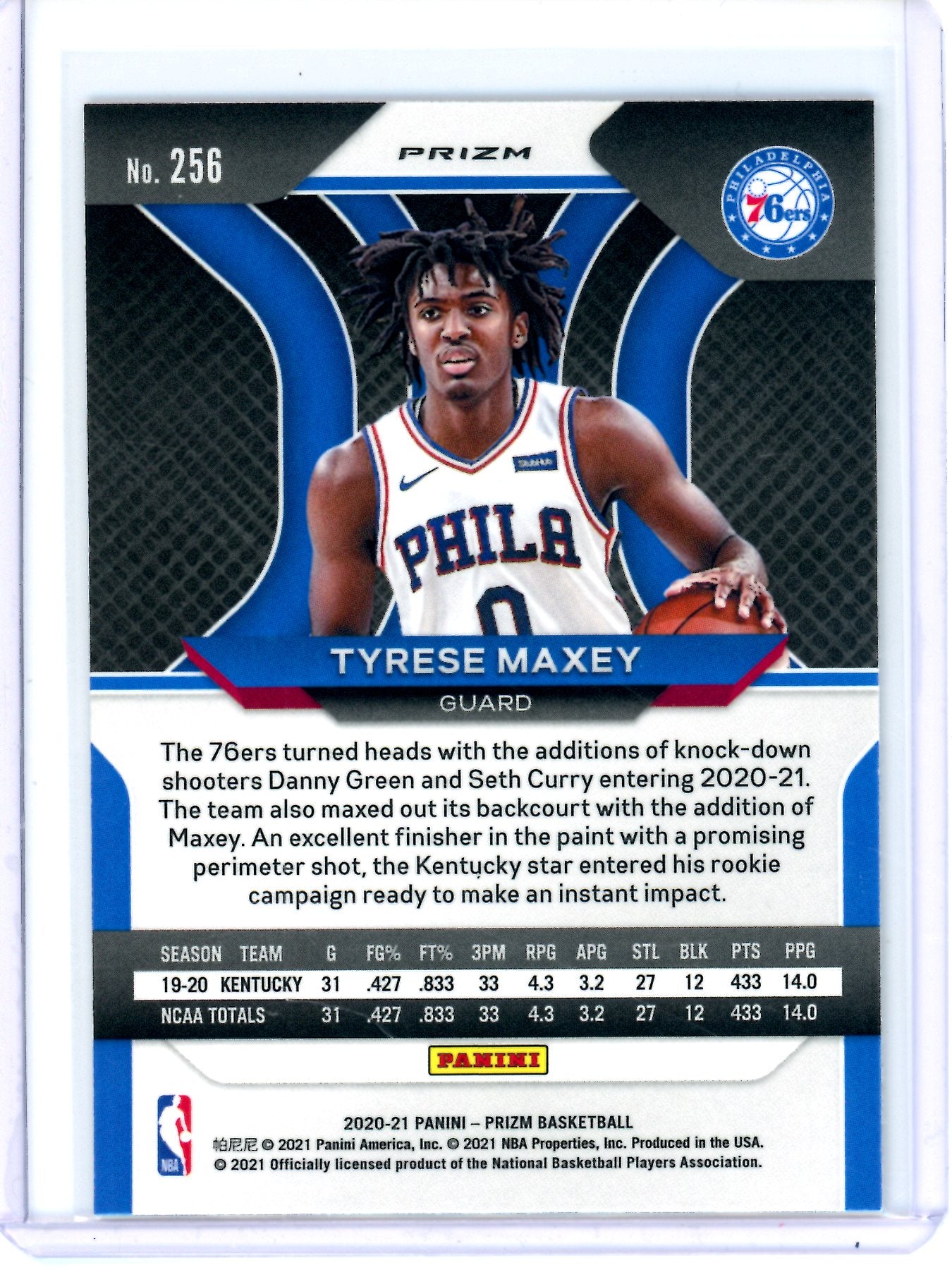2021 Panini Prizm Tyrese Maxey Silver Rookie 76ers