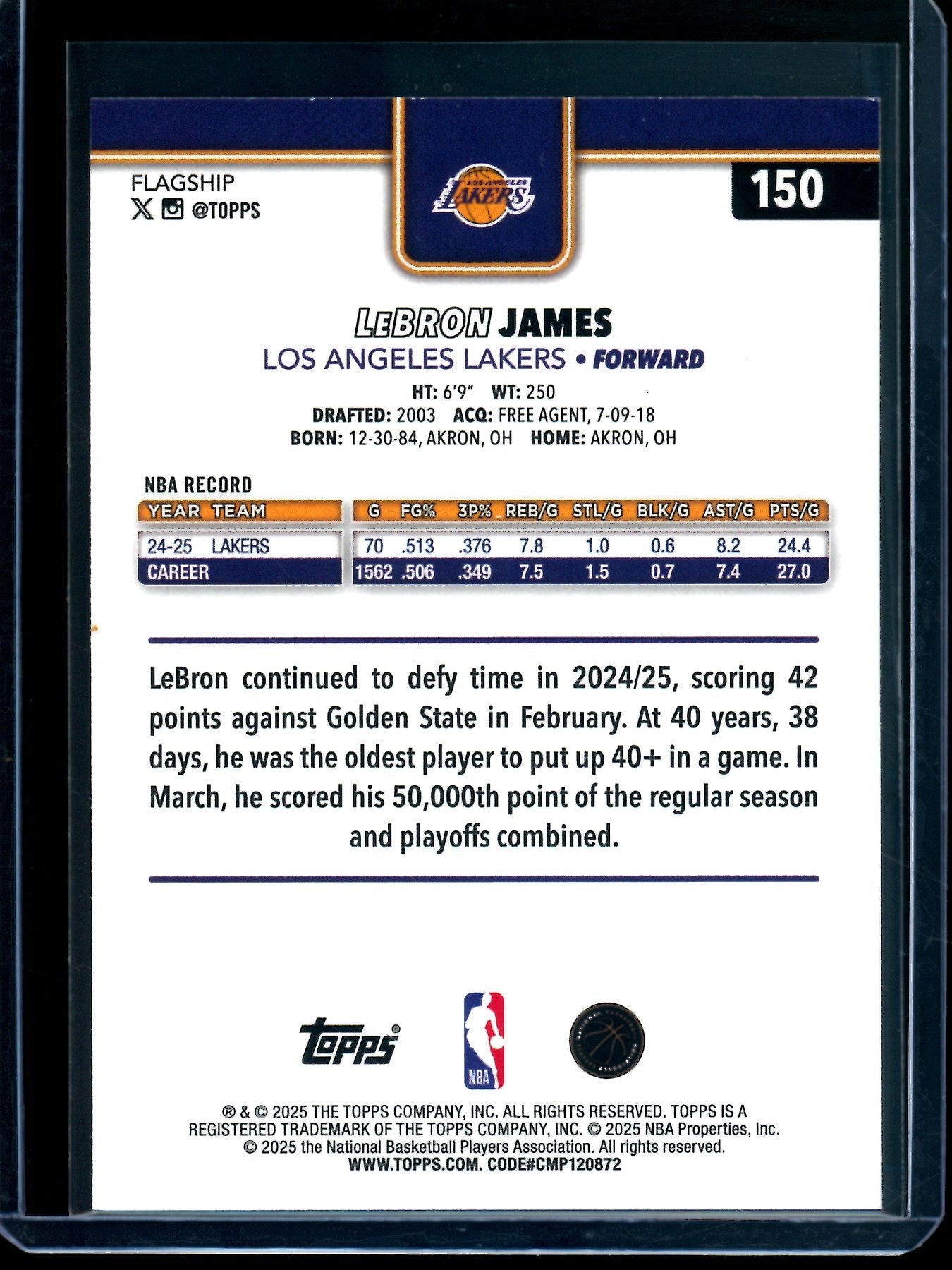 2025 Topps Series 1 Lebron James Gold /2025 Lakers