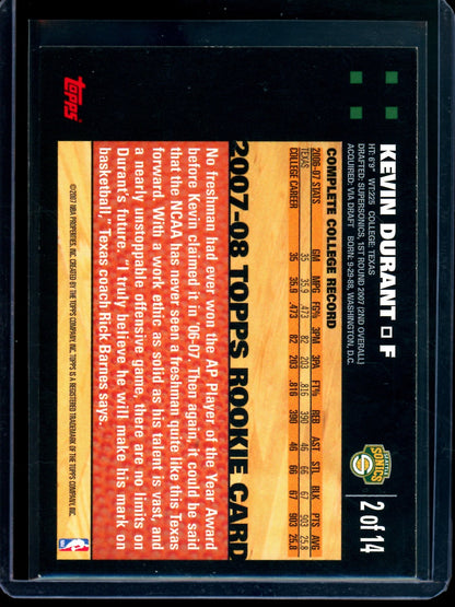 2007 Topps Series 1 Kevin Durant Rookie Card Supersonics