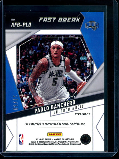 2025 Panini Mosaic Paolo Banchero Fast Break Disco Autograph /49 Magic