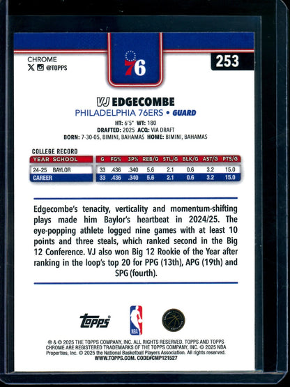 2025 Topps Chrome VJ Edgecombe X-Fractor Rookie Refractor 76ers