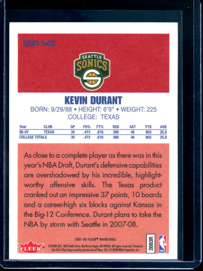 2007 Fleer Kevin Durant Rookie Card Supersonics