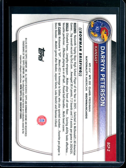 2025 Bowman Chrome Darryn Peterson 1st Magenta Mojo Refractor /199 Jayhawks