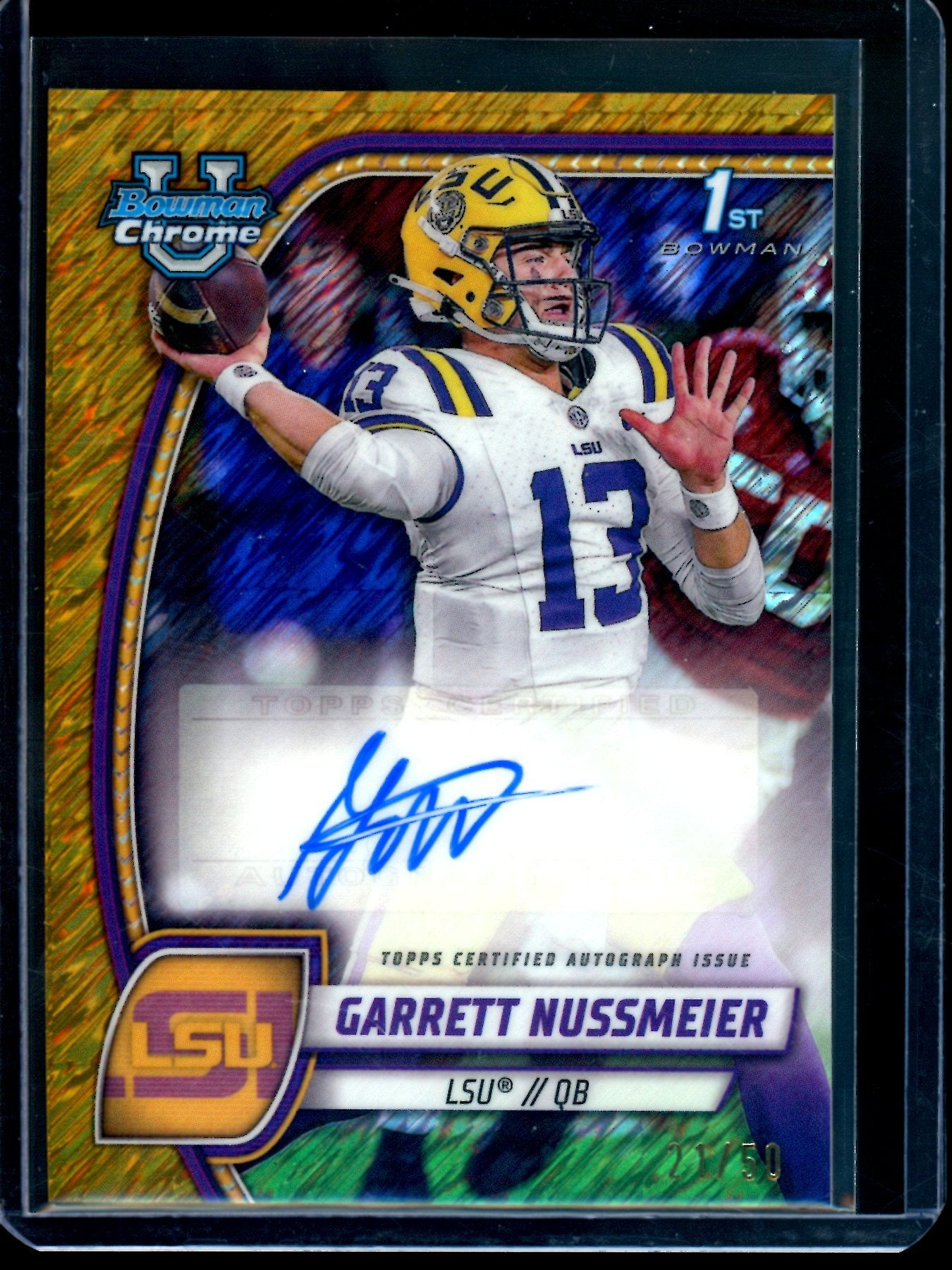 2024 Bowman U Chrome Garrett Nussmeier 1st Autograph Gold Shimmer LSU