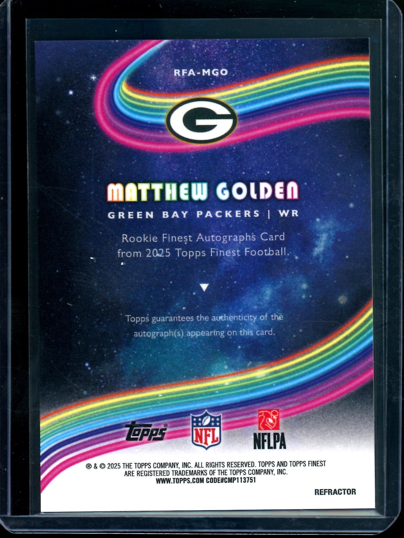 2025 Topps Finest Matthew Golden Rookie Autograph Refractor Packers