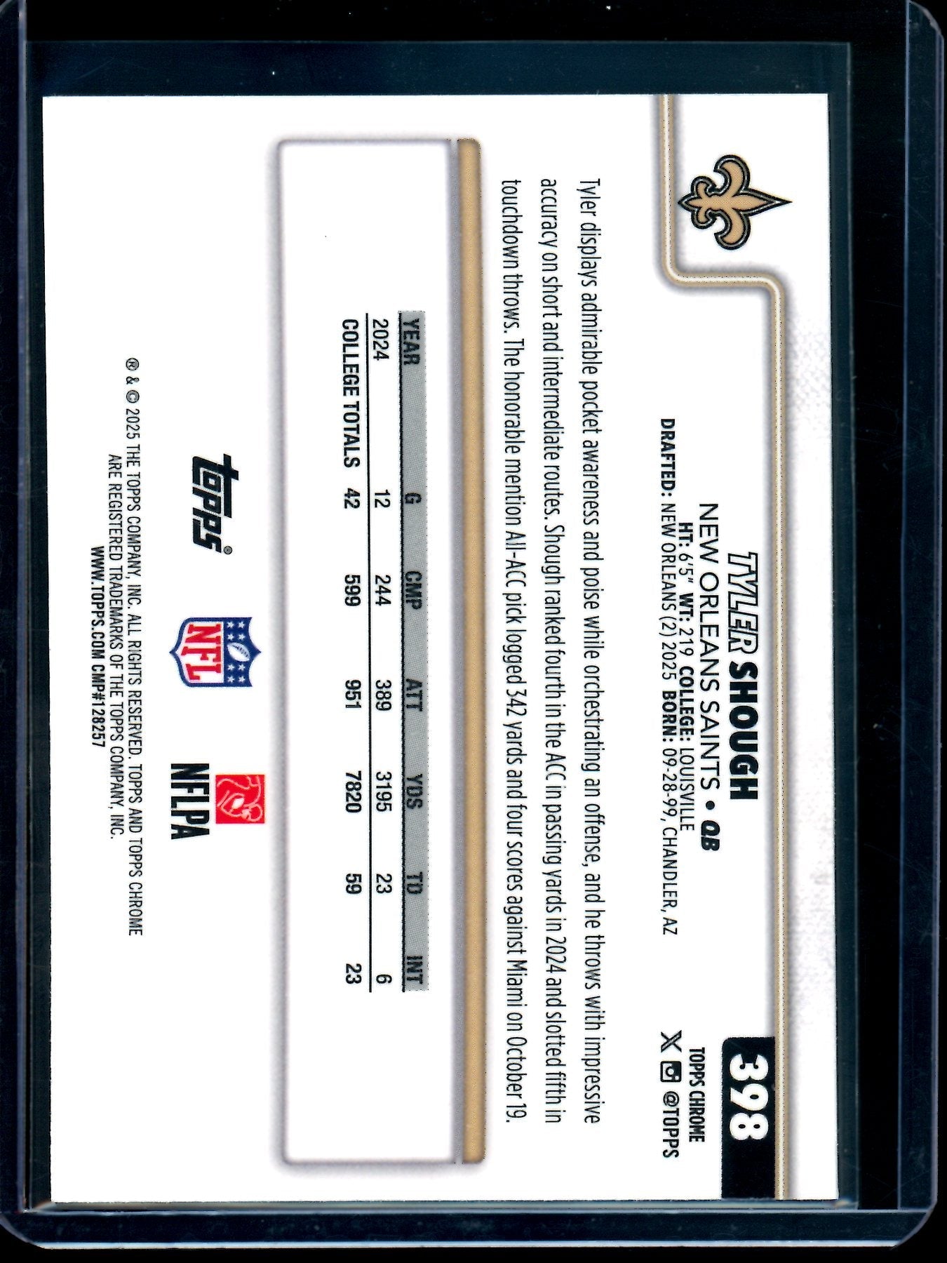 2025 Topps Sapphire Tyler Shough Rookie Saints