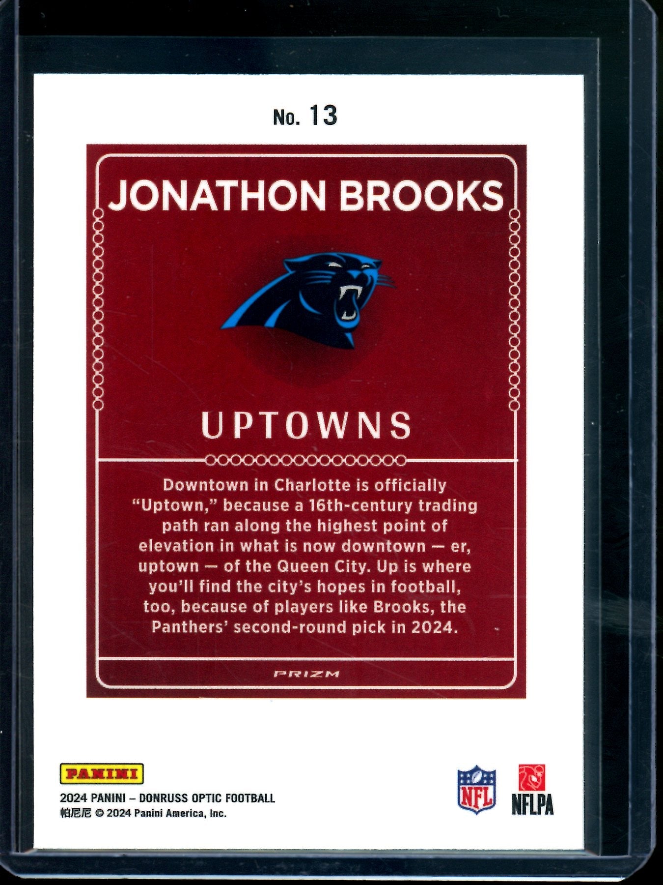 2024 Panini Optic Jonathon Brooks Uptowns Case Hit Rookie Panthers