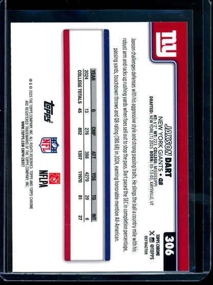 2025 Topps Chrome Jaxson Dart Refractor Rookie Giants