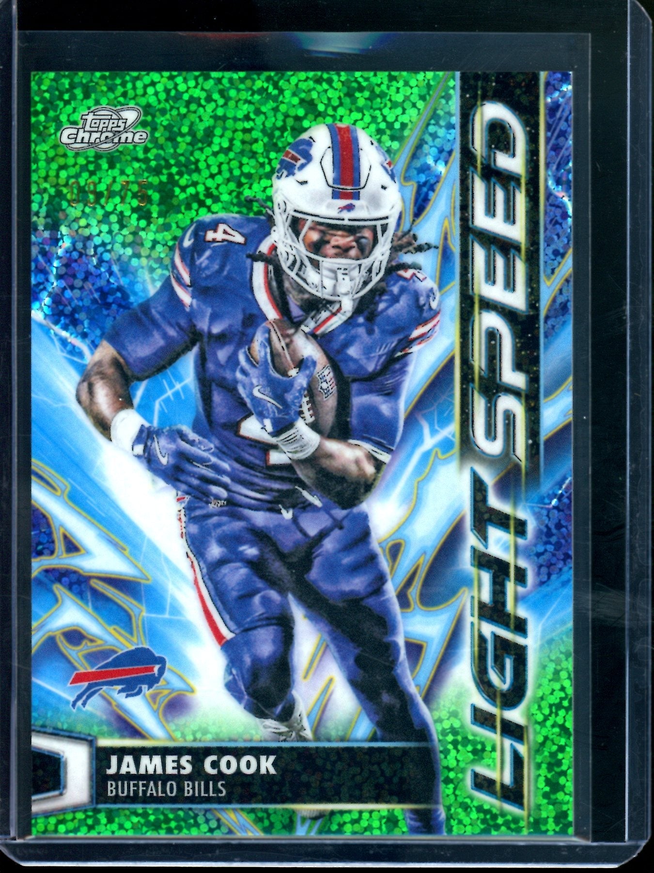 2025 Topps Cosmic Chrome James Cook Light Speed Green /75 Bills