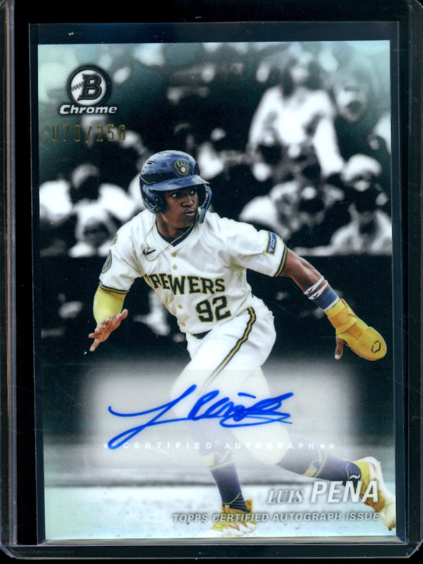 2025 Bowman Chrome Luis Pena Achromatic Autograph Refractor /250 Brewers