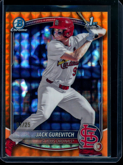 2025 Bowman Chrome Jack Gurevitch 1st Bowman Orange Geometric Refractor /25 Cardinals