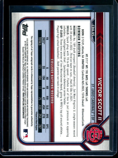 2022 Bowman Chrome Victor Scott II 1st Autograph Cardinals