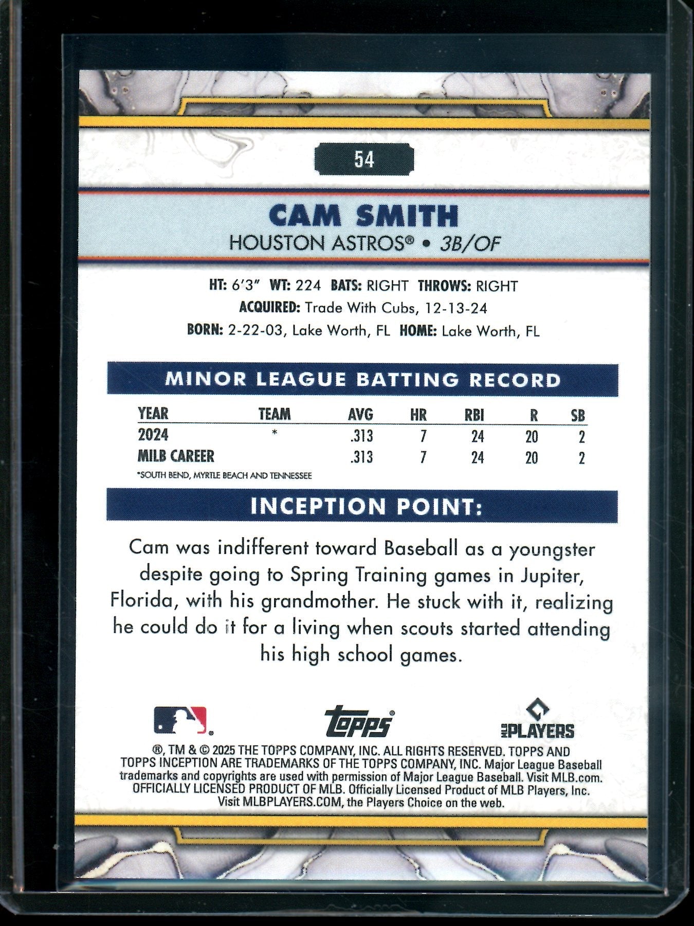 2025 Topps Inception Cam Smith Magenta Rookie /35 Astros