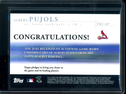 2002 Topps Reserve Albert Pujols Relic #TRJ-AP Cardinals