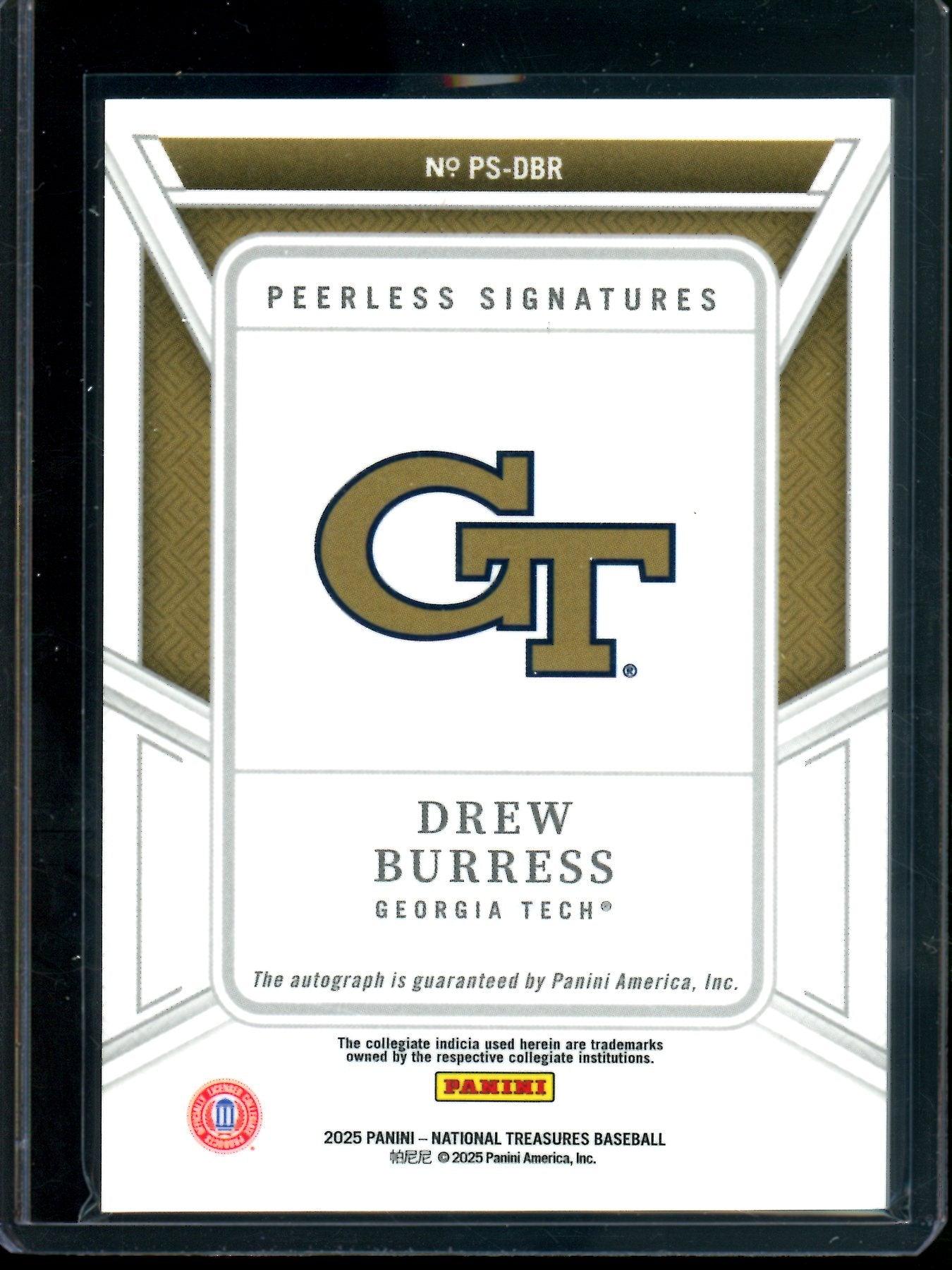 2025 Panini National Treasures Drew Burress Peerless Signatures /99 Athletics