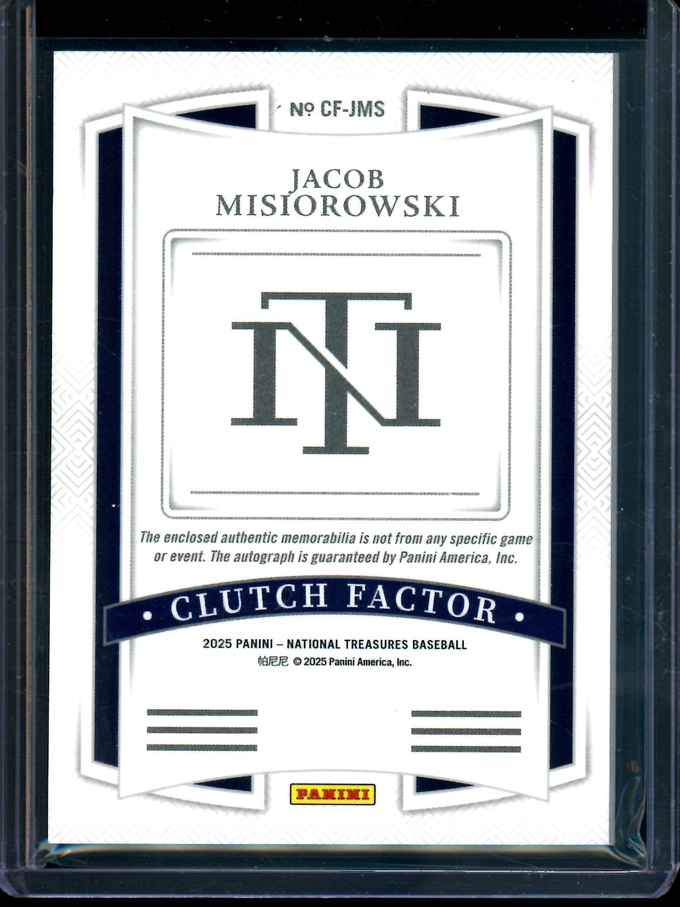 2025 Panini National Treasures Jacob Misiorowski Clutch Factor Patch Autograph /99 Brewers