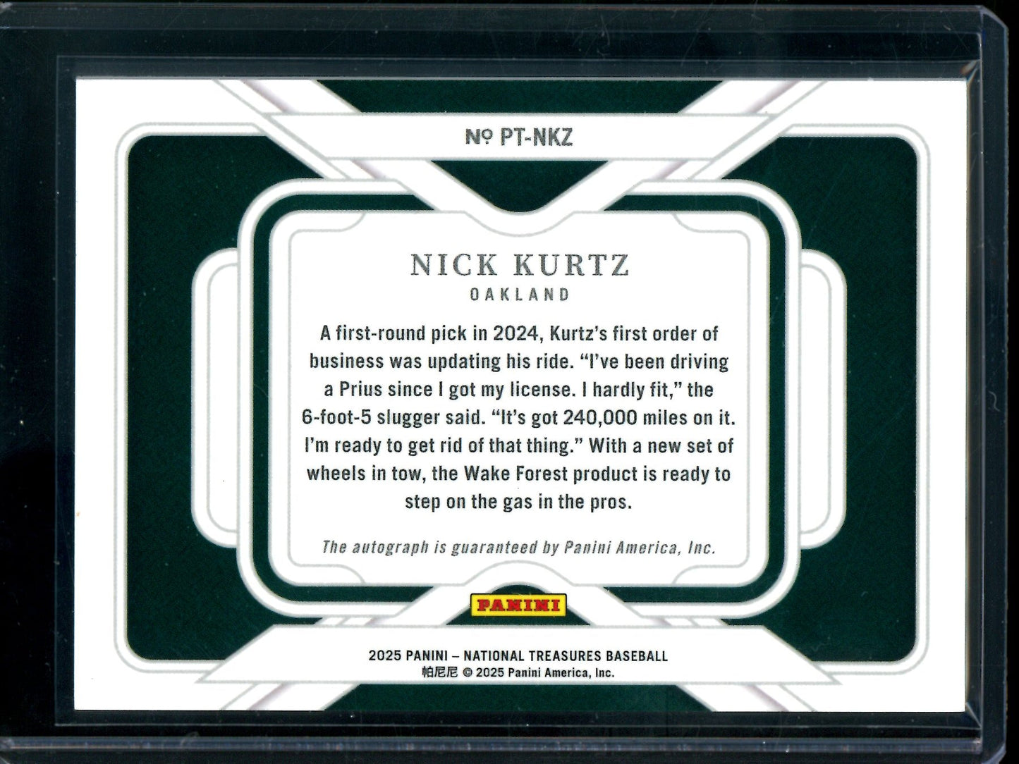 2025 Panini National Treasures Nick Kurtz Personalized Treasures Autograph /10 Athletics